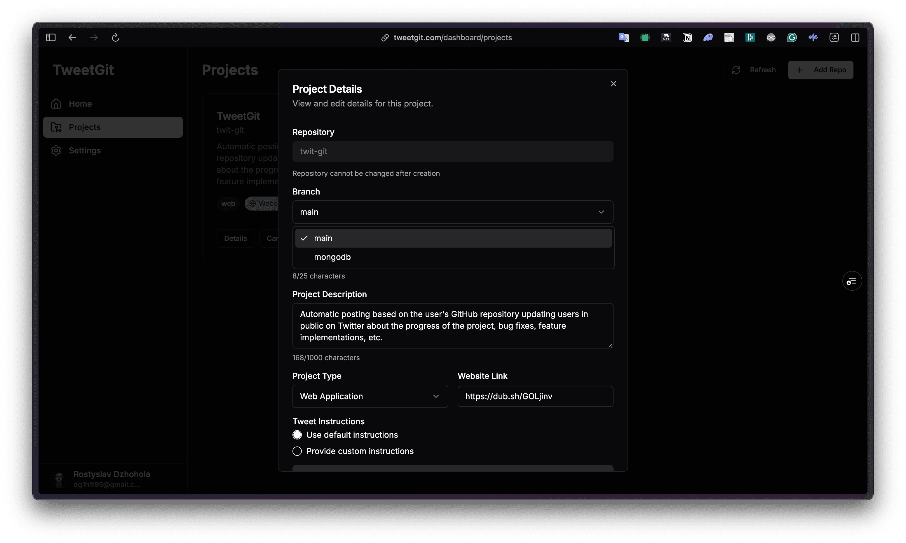 TweetGit screenshot 1