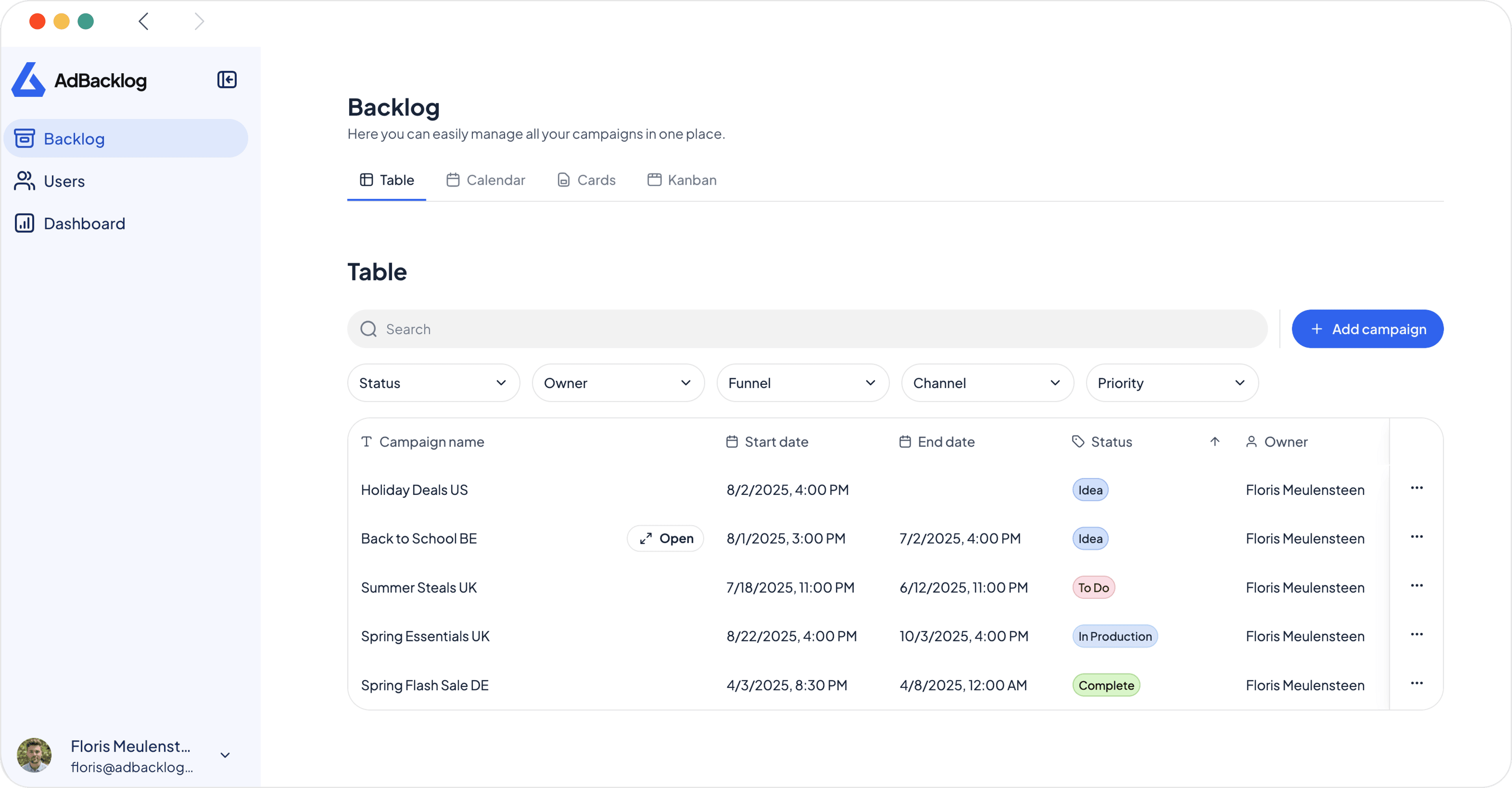 AdBacklog screenshot 1