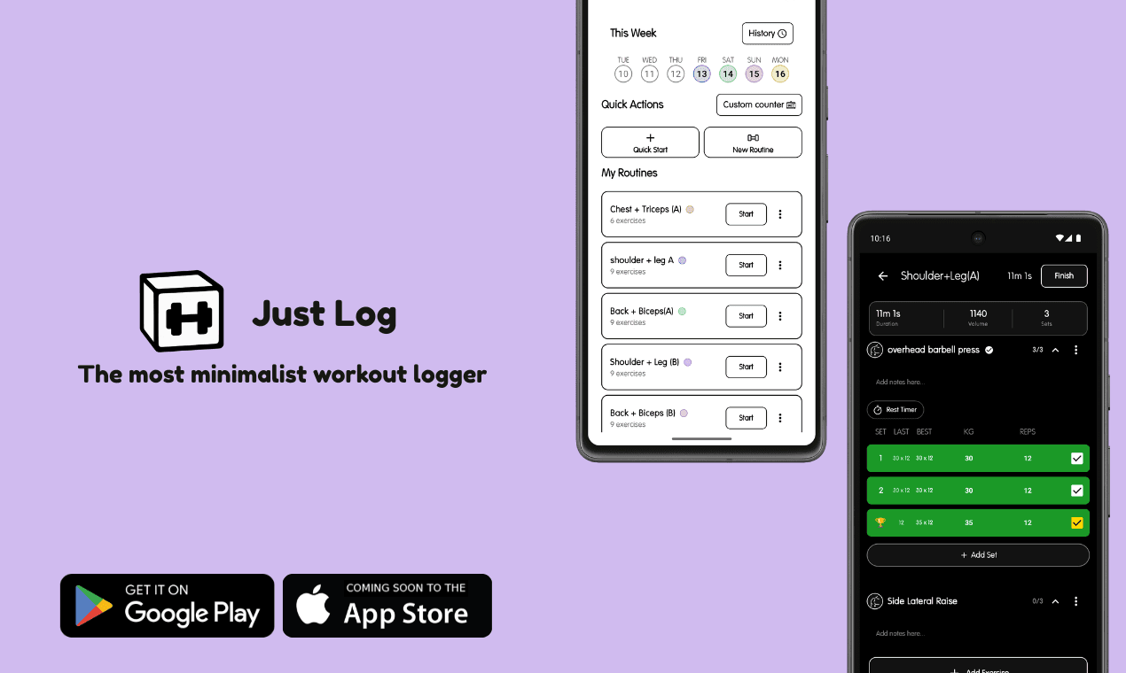 Justlog : Minimalistic workout tracking screenshot 1