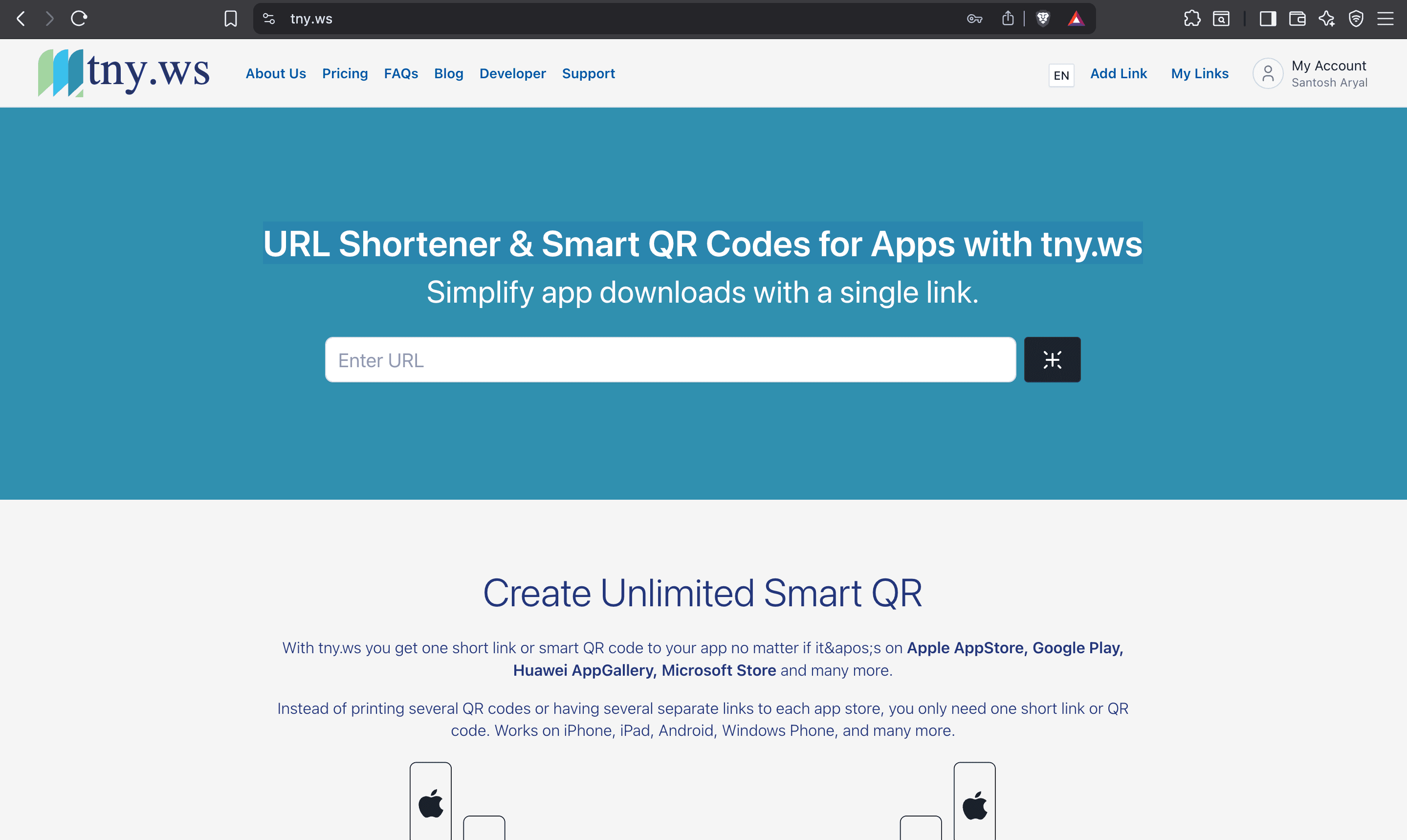 URL Shortener & Smart QR Codes for Apps with tny.w screenshot 1